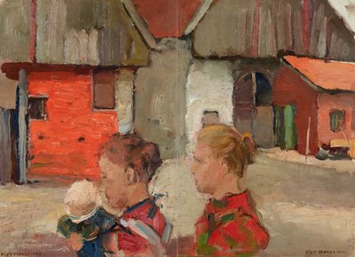 Rear Gables of Farm Buildings with Figures, 1898-99 by Piet Mondrian